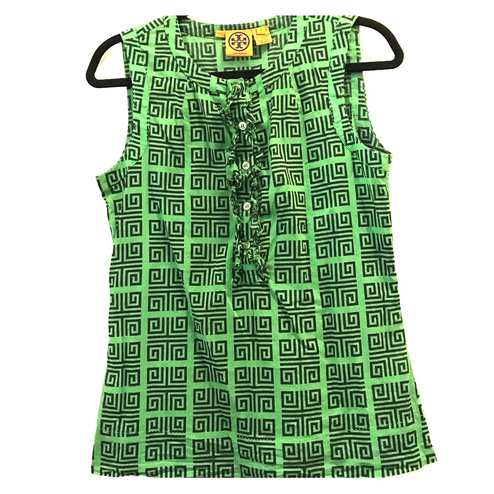 Tory Burch green and navy printed cotton blouse